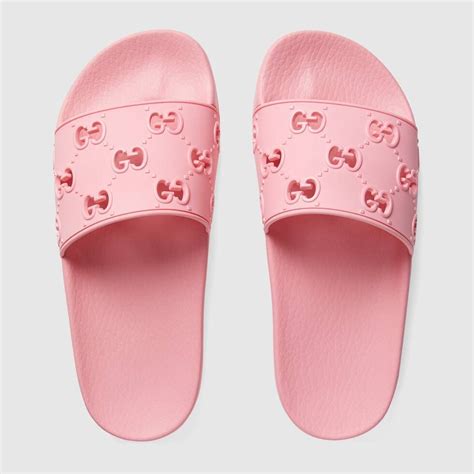 gucci pink logo|pink and purple Gucci slides.